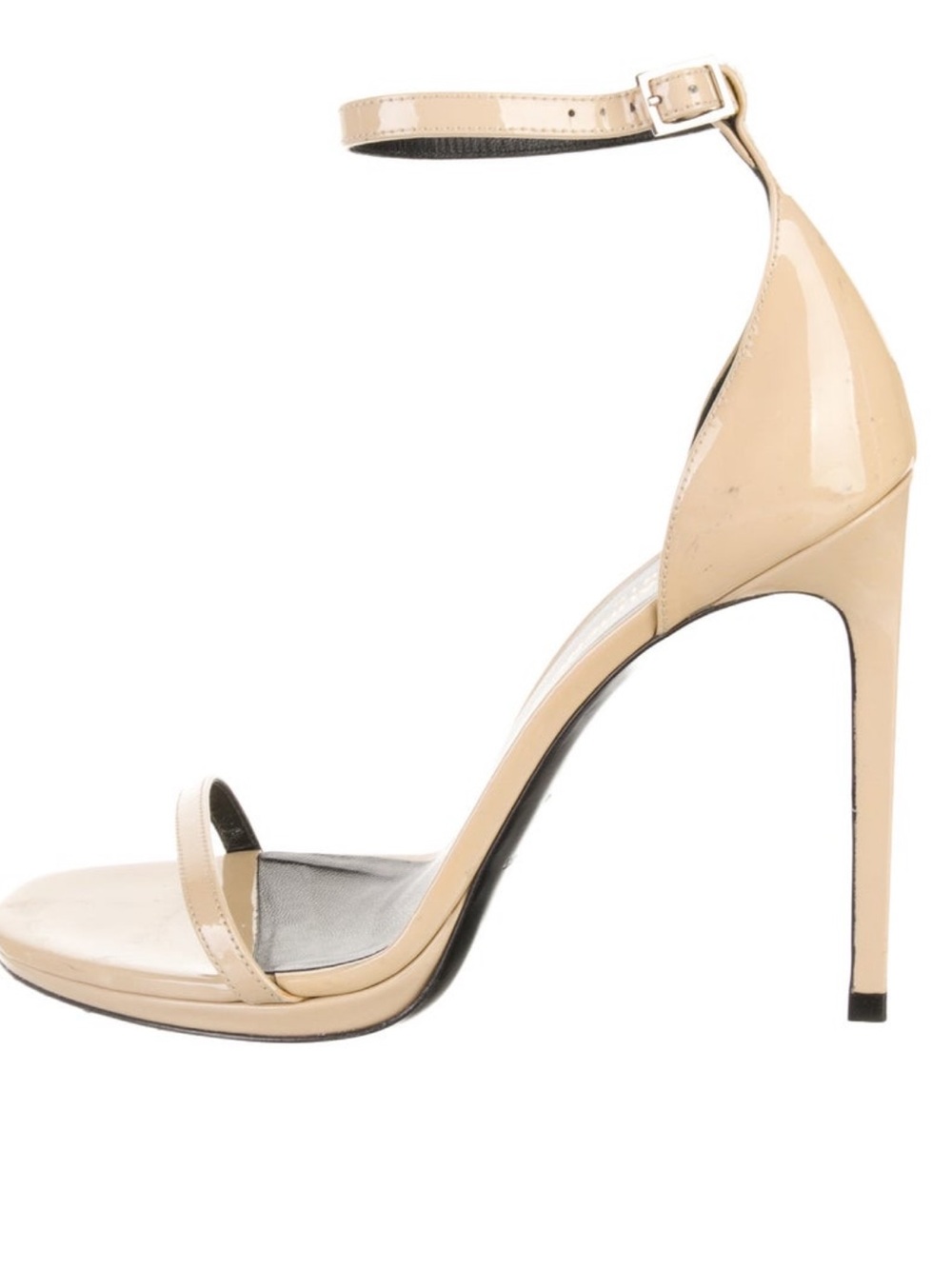 Saint Laurent Nude Patent Leather Ankle-Strap Stiletto Sandals